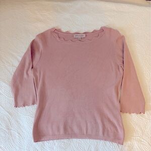 Philosophy - scalloped neck and sleeve sweater - dusty pink - size L large